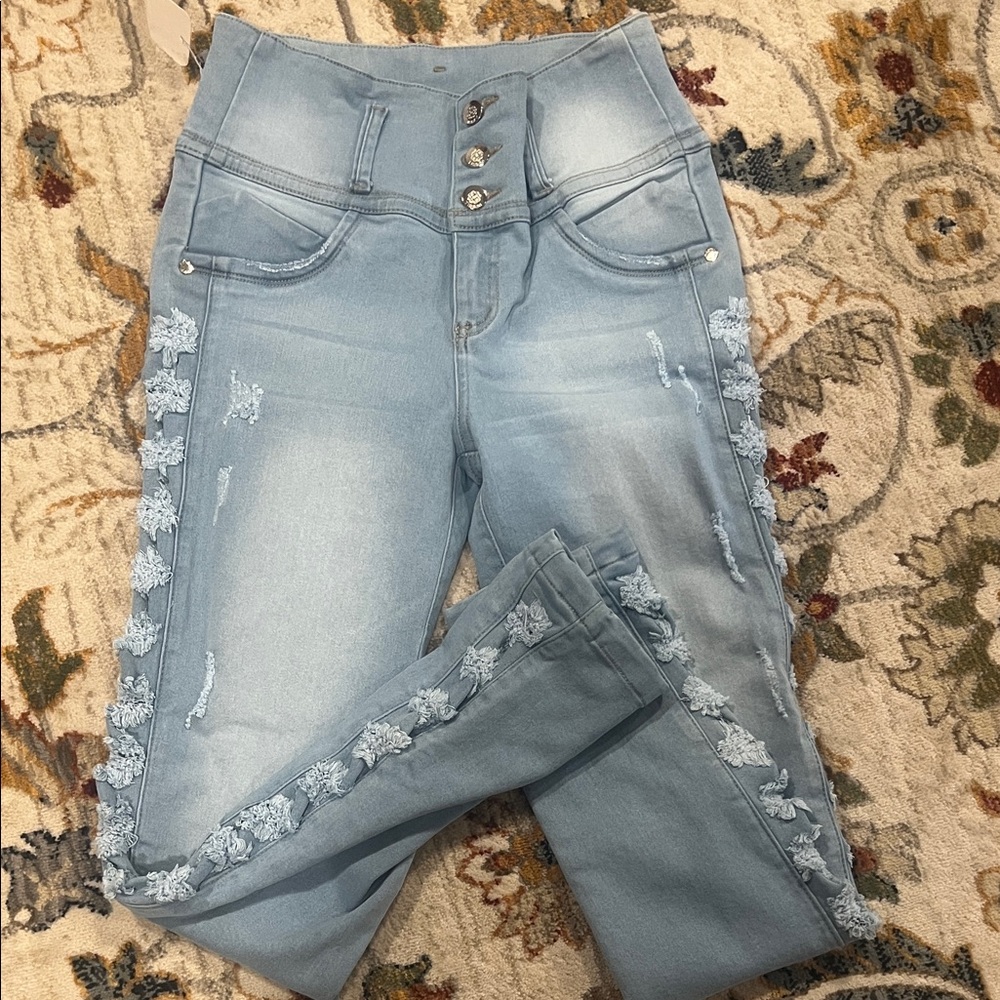 Light Blue Embroidered Women's Jeans
